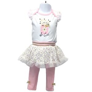 (2) Pc DDG Darlings Baby Girl Creeper & Tutu Skirt Pants Set Size 6-9 Months
